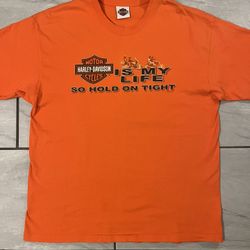 Vintage Y2K Harley Davidson Johnson City TN Orange My Life t shirt Sz Large USA
