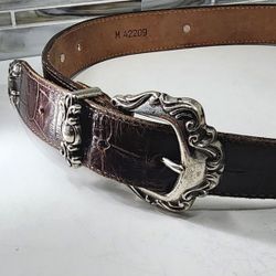 Vintage Brighton Silver on Brown Leather Belt