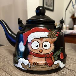  Christmas Owl Tea Pot Decoration Hand Painted 