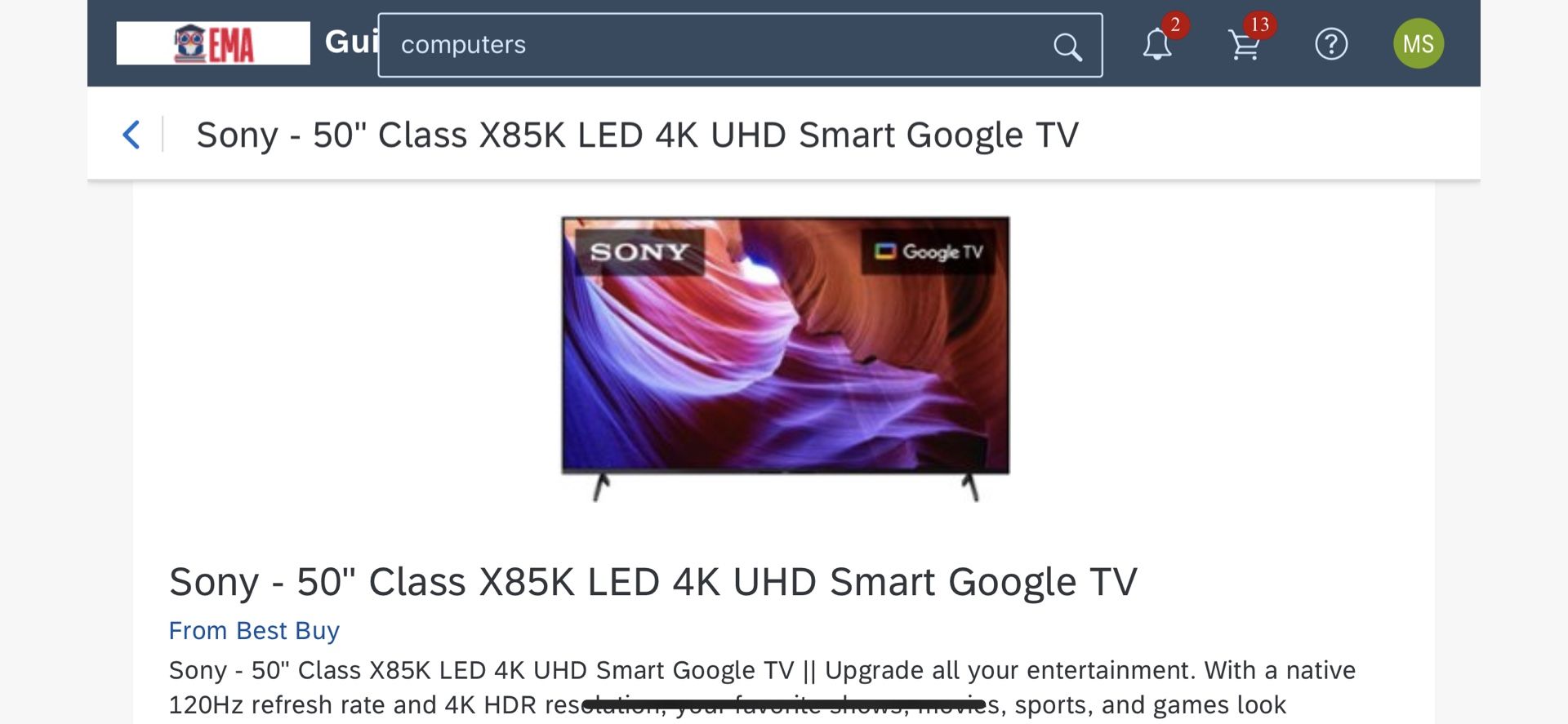 Sony - 50" Class X85K LED 4K UHD Smart Google TV