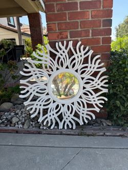 Large White Sunburst Wall Mirror – 34” Statement Decor