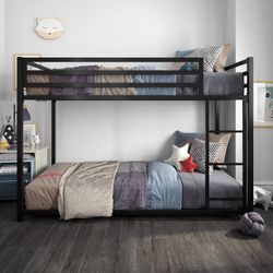 DHP Miles Low Metal Bunk Bed, Twin-Over-Twin, Black