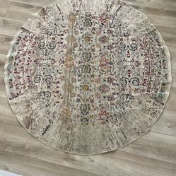 67” Round Distressed Colorful Persian Style Rug 