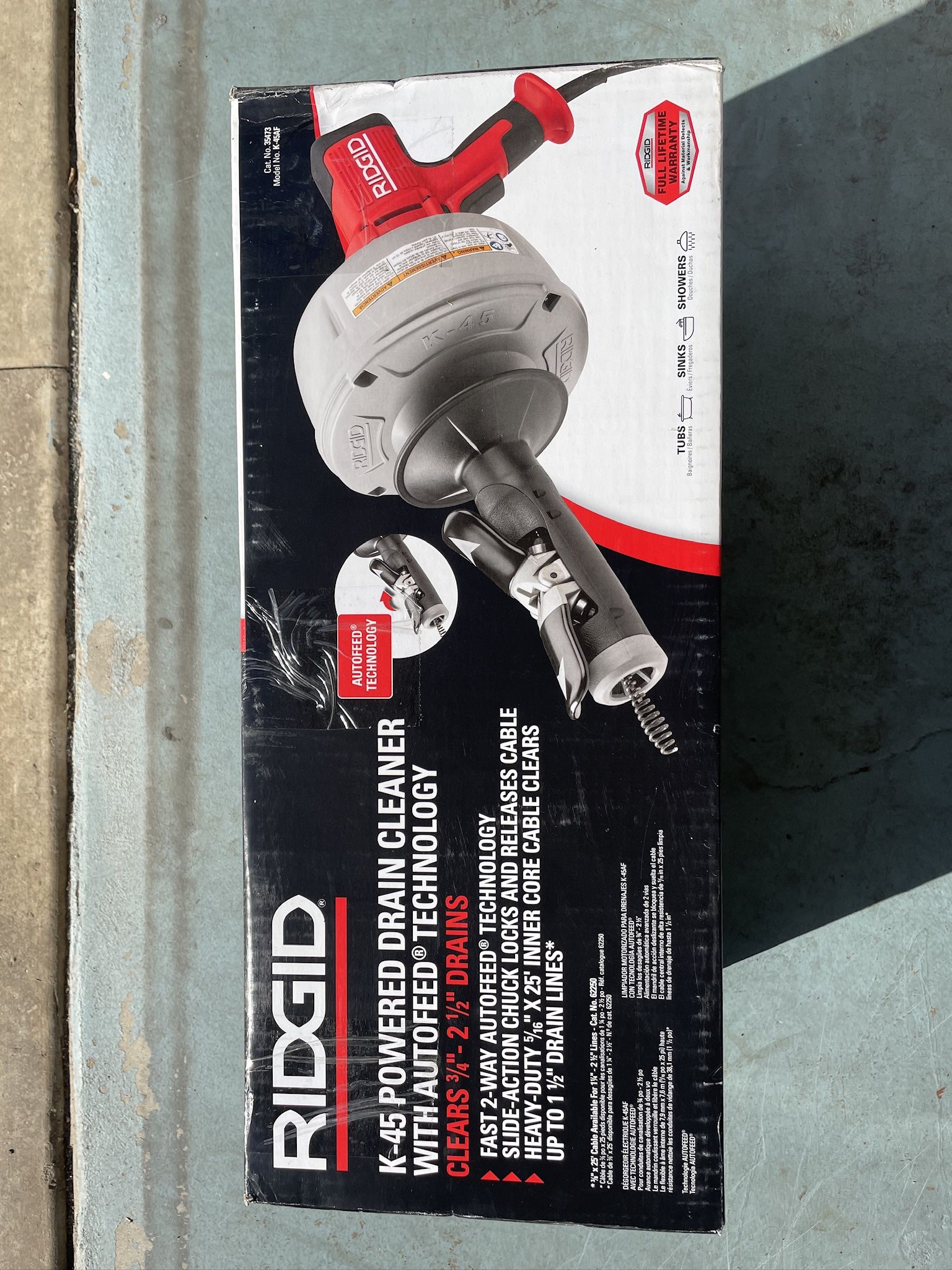 RIDGID K-45AF-5 Drain Cleaning Autofeed Snake Auger Machine with C-1 5/16 in. x 25 ft. Inner Core Cable