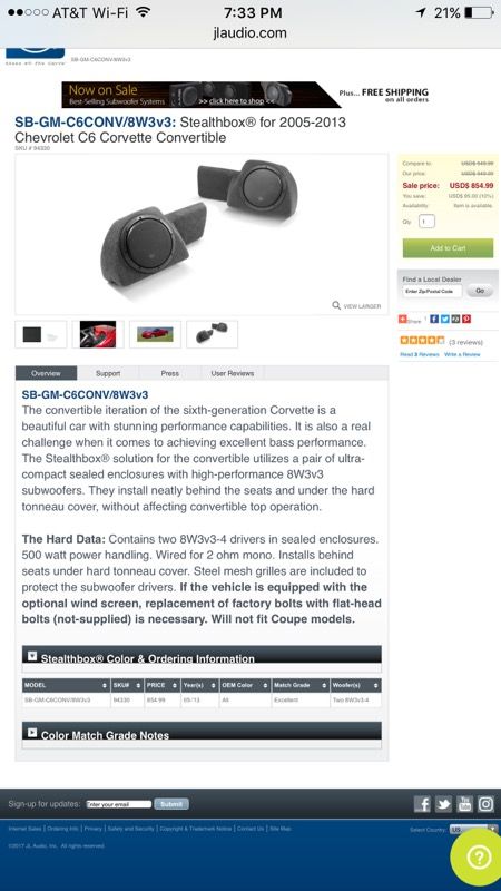 Convertible corvette JL Audio Stealthbox