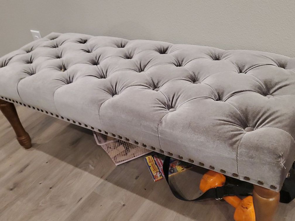 velvet grayish brown bench .like new.about 4 foot bench