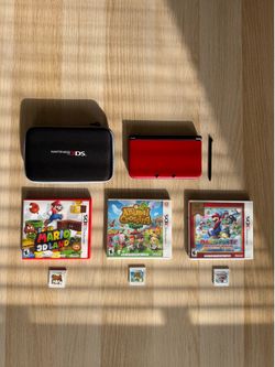Nintendo 3DS XL Red/Black Bundle - Case, Stylus + 3 Games (Mario/Animal Crossing)