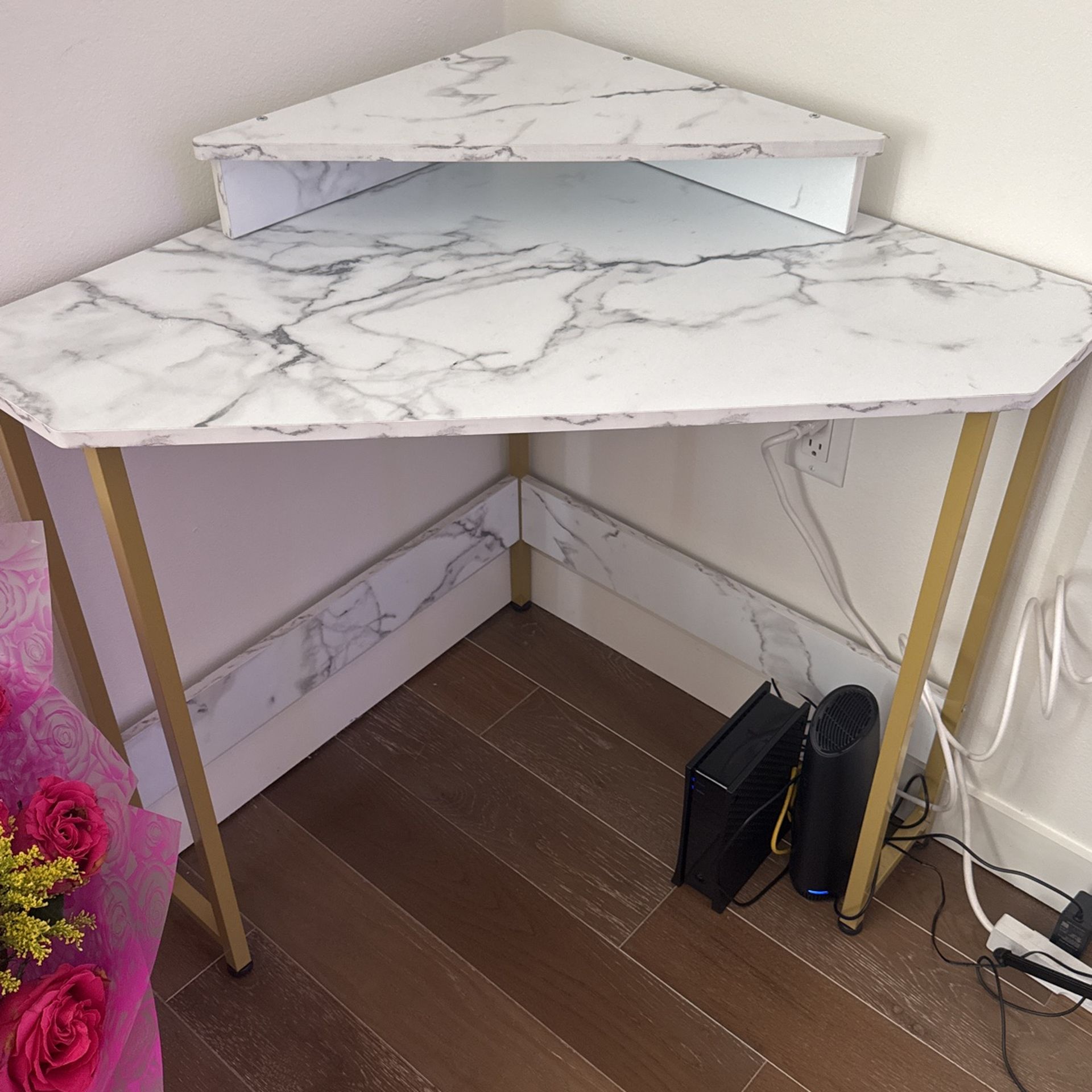 Modern White Marble Corner Desk