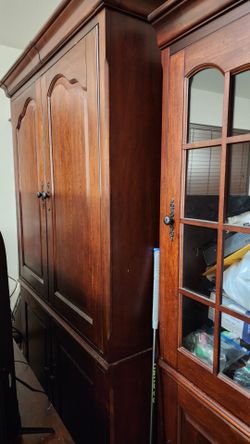 Large Wood Armoire Cabinet with Glass Doors