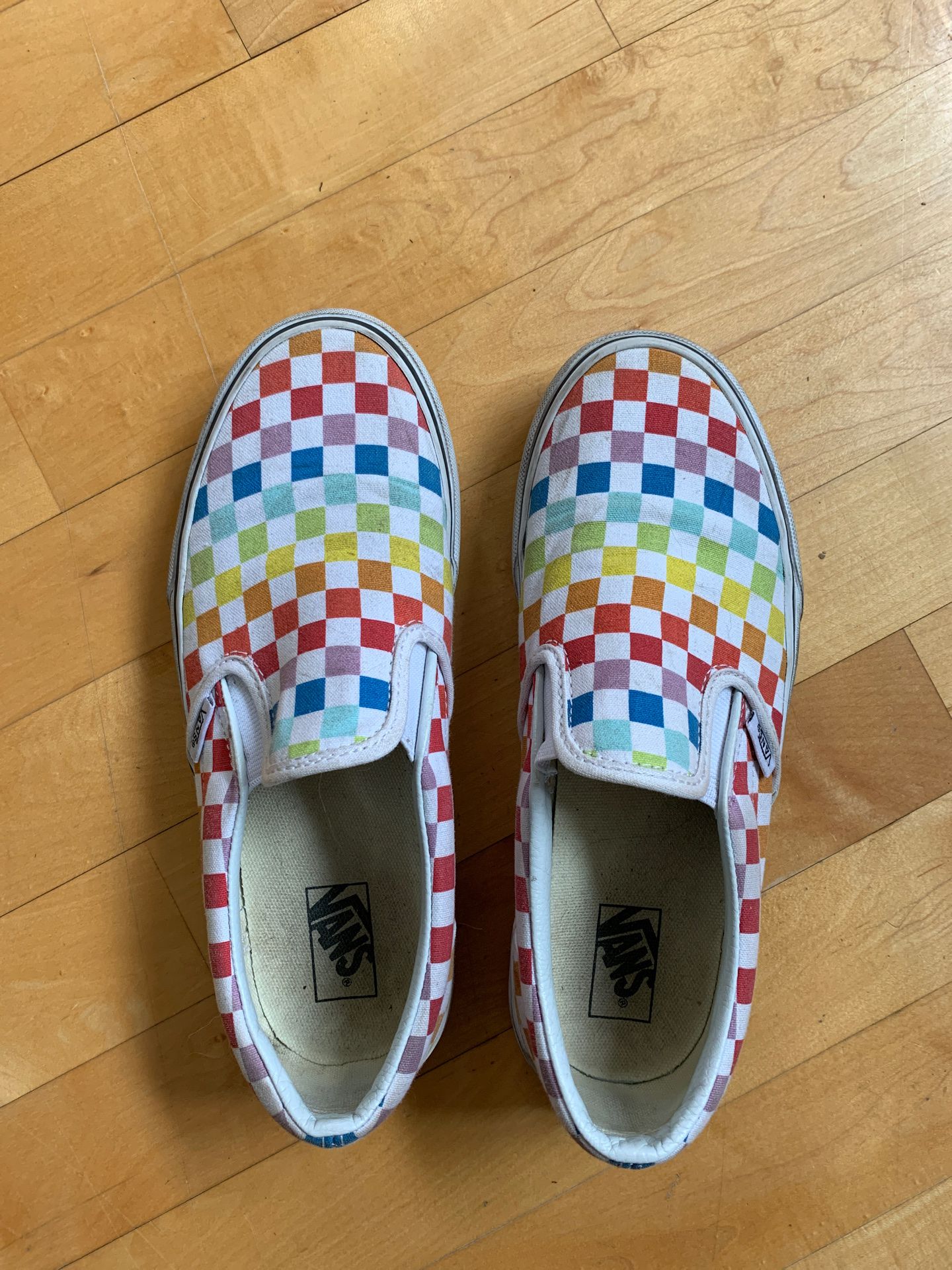 Rainbow checkered slip-on Vans