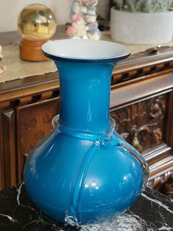 Heavy Blue Glass Vase 