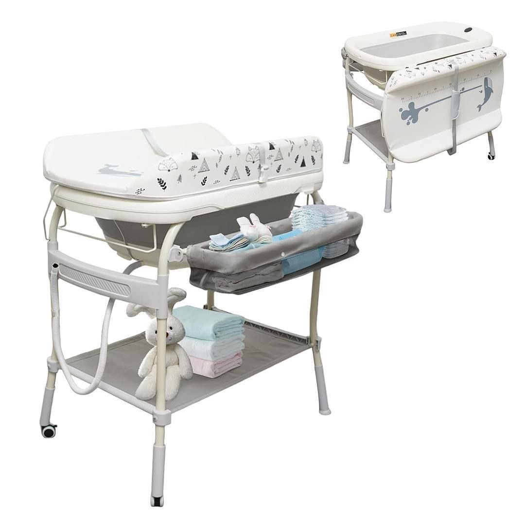 New 2 in 1 Baby Bathtub with Changing Table, DEYGIA Waterproof Diaper Changing Station Portable Chan