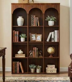 RY0409 5-Tier Arched Bookshelf, 71" Tall Wooden Bookcase, Mid-Century Modern Farmhouse Open Shelving Unit for Living Room, Freestanding Library Booksh