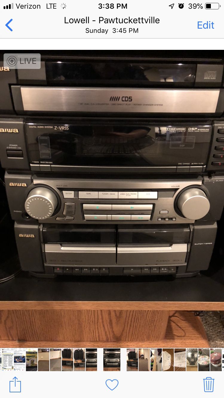 Aiwa stereo system with speakers and stereo cabinet included