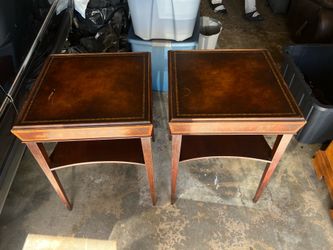 Vintage 2 Tiered Leather Top Side Tables