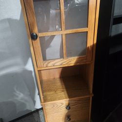 Wood Cabinet With Glass And Drawers