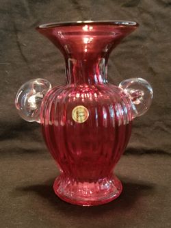 Rossi Cranberry Glass Ribbed Vase