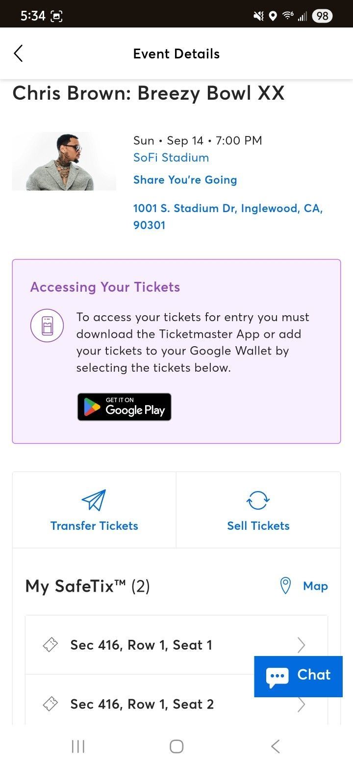 🎫 2 Chris Brown SoFi Stadium Tickets – Row 1! September 14 🔥