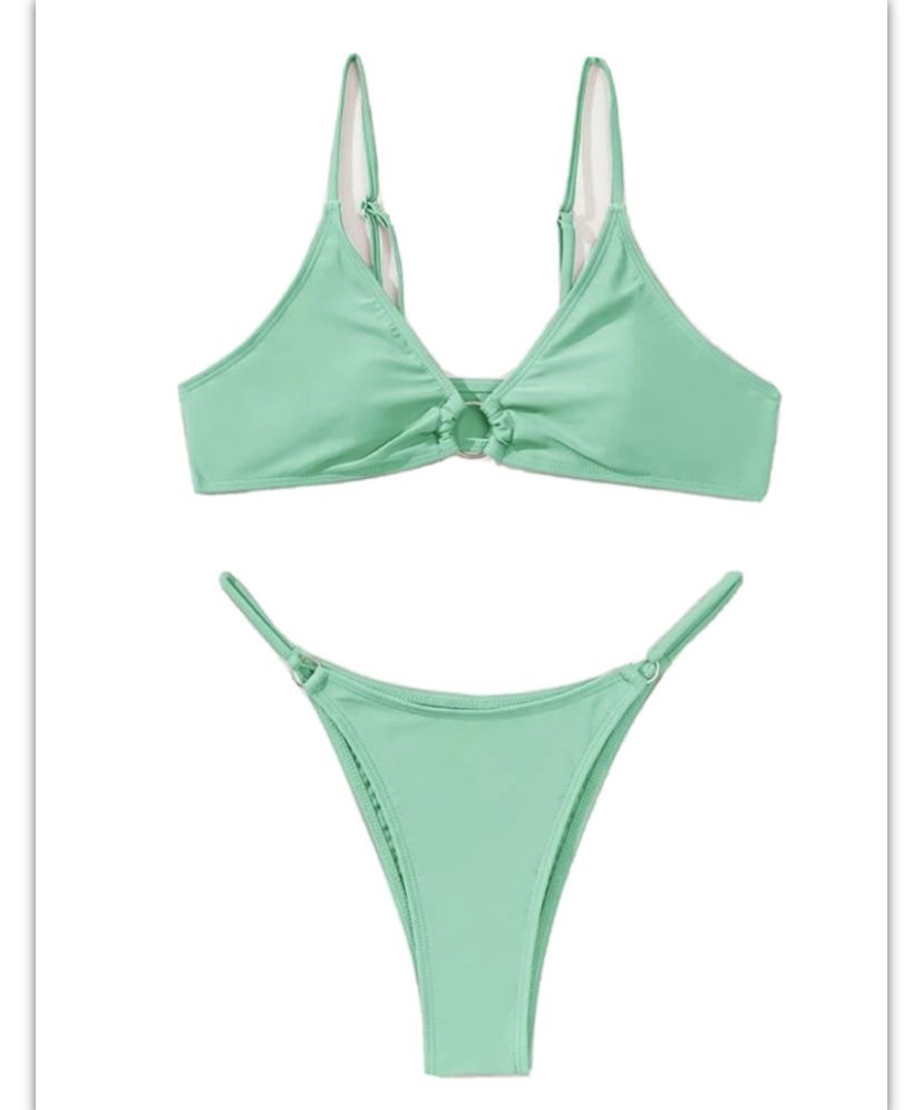 NWOT Mint Green Ring Linked High Cut Cheeky Bikini Set - Size Small
