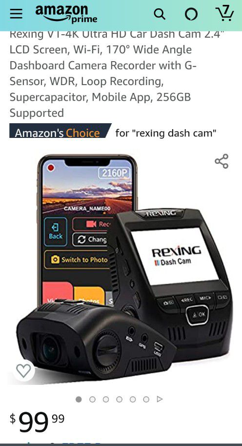 Rexing V1-4K Ultra HD Car Dash Cam 2.4" LCD Screen, Wi-Fi, 170° Wide Angle Dashboard Camera Recorder with G-Sensor