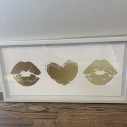 Gold Framed Lips & Heart Art Print
