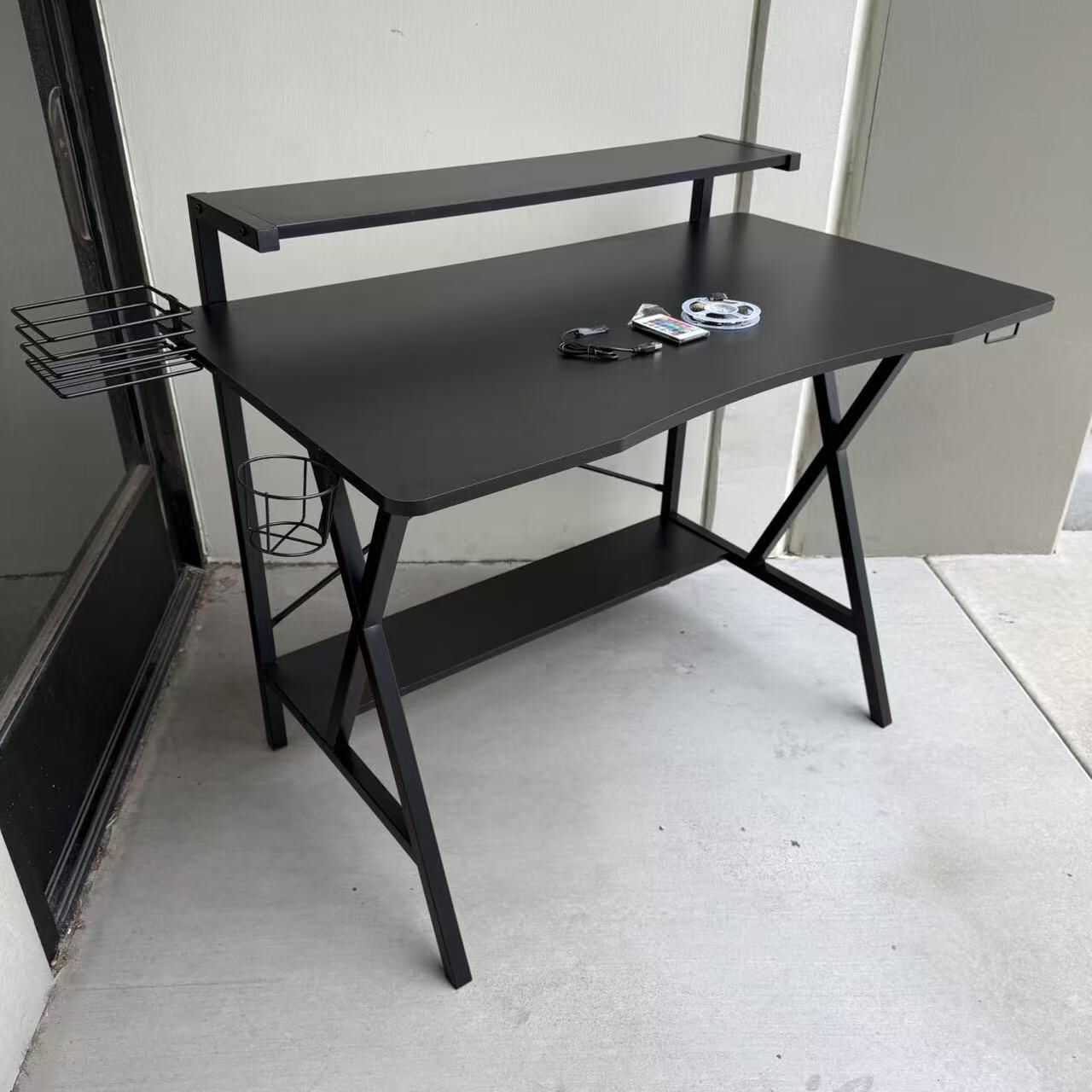 New In Box 42x24x35 Inch Tall Gaming Gamer Office Game Table Desk With LED Light And Monitor Stand Shelf Furniture