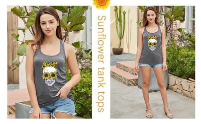 Skull Sunflower Racerback Tank Top Size S