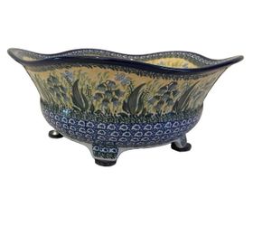 Polish Pottery Unikat Lily of the Valley Footed Bowl A. Damian Ceramika 12"