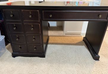 Traditional Pedestal Desk with Glass Top — Dark Espresso