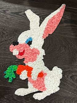 Vintage 21” Melted Plastic Popcorn Spring Easter Bunny Rabbit Decor see pic