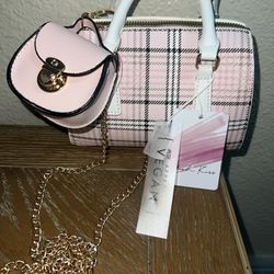 Cute Mini Pink Plaid Bag With Keychain 