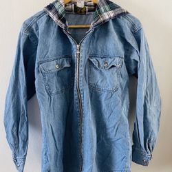 Vintage denim jacket with flannel hoodie.  Remember these goods are at least twenty years old and more often than not they have a story to tell with a
