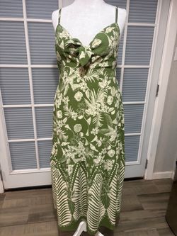 Green Tropical Print Midi Sundress
