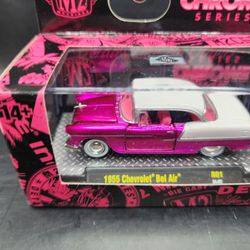 2024 M2 Machines Walmart Exclusive PINK CHROME SERIES 1955 CHEVROLET BEL AIR