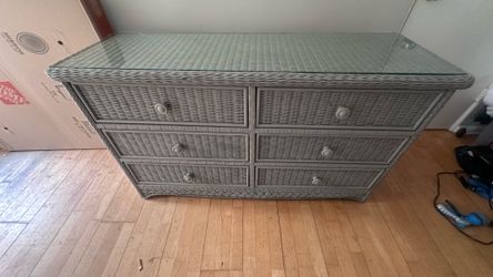 Glass top wicker dresser