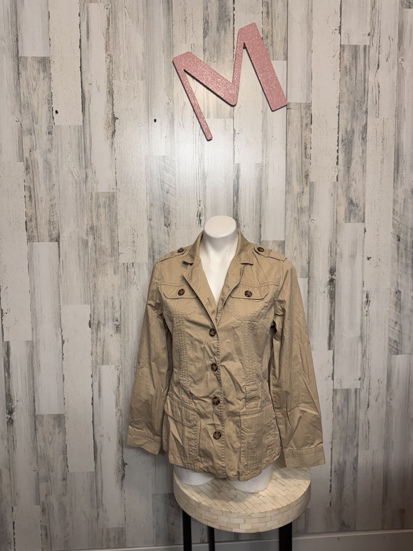 Sonoma Life Style Shirt Jacket Womens Medium Beige Khaki Missing Waist Belt*