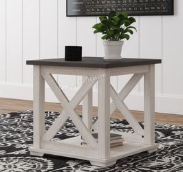 Square End Table, Gray and Antique White Color, SKU#10T287-2