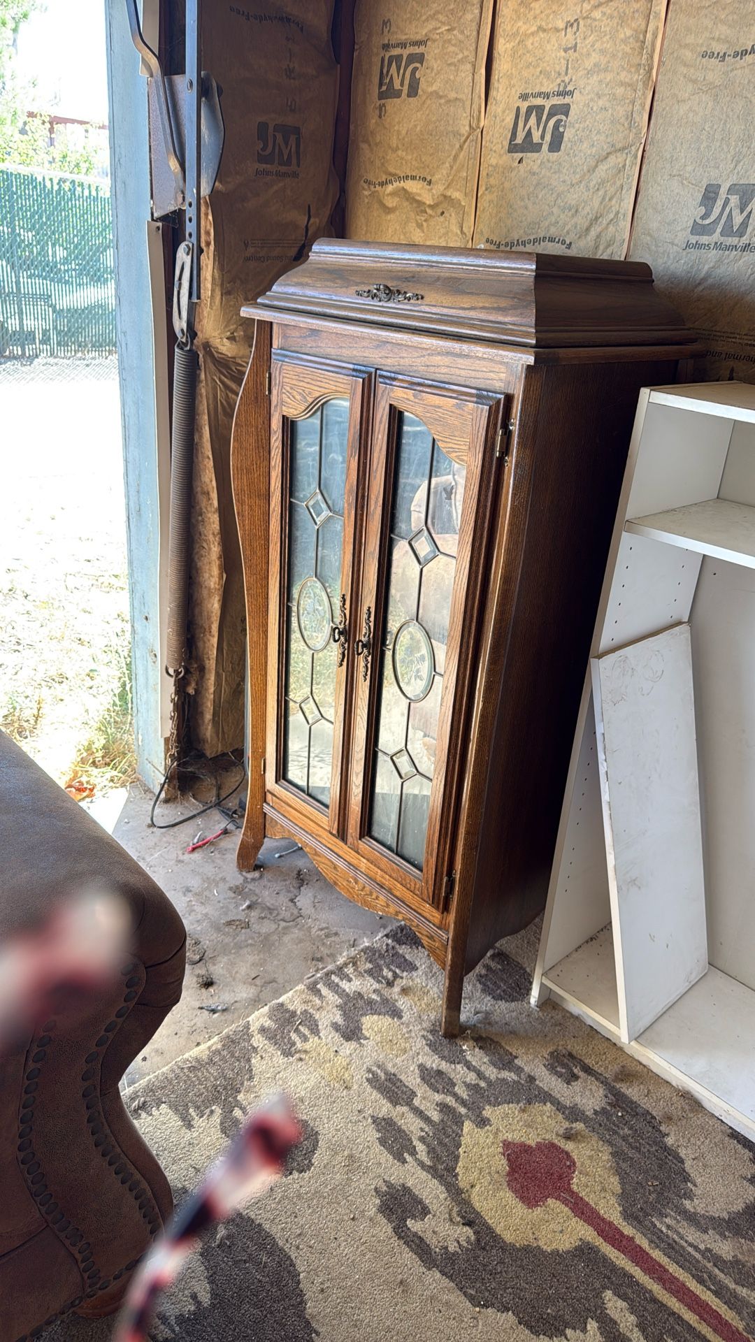 Antique oak and etched glass/leaded glass hutch