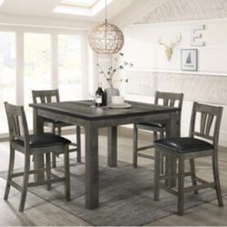 Gorgeous 5-Piece High Top Dining Set - Traditional Farmhouse Counter Height Table & 4 Dining Chairs