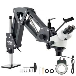 690#Multi-Directional Microscope with Spring Bracket, 7X-45X Magnification Jewelry Microscope, Micro Jewelry Inlaid Stand with Integrated USB Ring LED