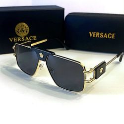 New Versace Rectangular Metal Sunglasses 