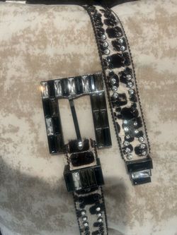 BB Simon Leopard Print Belt with Crystal Buckle