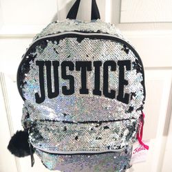 Justice ~ Backpack w/Metallic Silver & Black Flip Sequins *NWT*