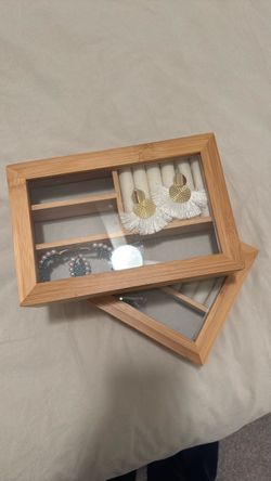2 Bamboo Jewelry & Accessory Organizer Boxes + Free Earrings