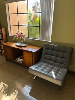 Pair of Mid Century Modern Barcelona Style Chairs Grey Project Pieces