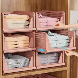 5 Pack Stackable Closet Organizer Box, Multifunctional & Foldable Closet Storage Basket for Bathroom Kitchen Laundry Room Wardrobe Storage, Space-Savi