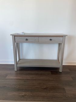 Gray Wood Console Table with Two Drawers