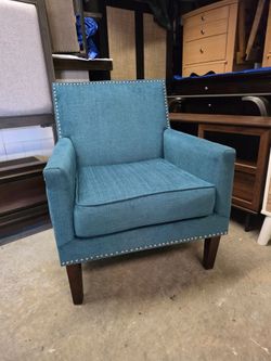 Modern Teal Blue Accent Arm Chair with Nailhead Trim