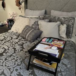 Charcoal Gray Bedroom Furniture: Queen Bed-frame, Queen Mattress W/ Box-spring, Dresser & Night-stand