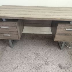 Grey Office 2 Drawer With File Cab Desk W/ Desktop Sled